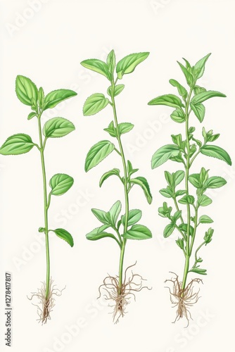 Wallpaper Mural Illustration showcasing different parts of Stevia rebaudiana plant for educational purposes Torontodigital.ca