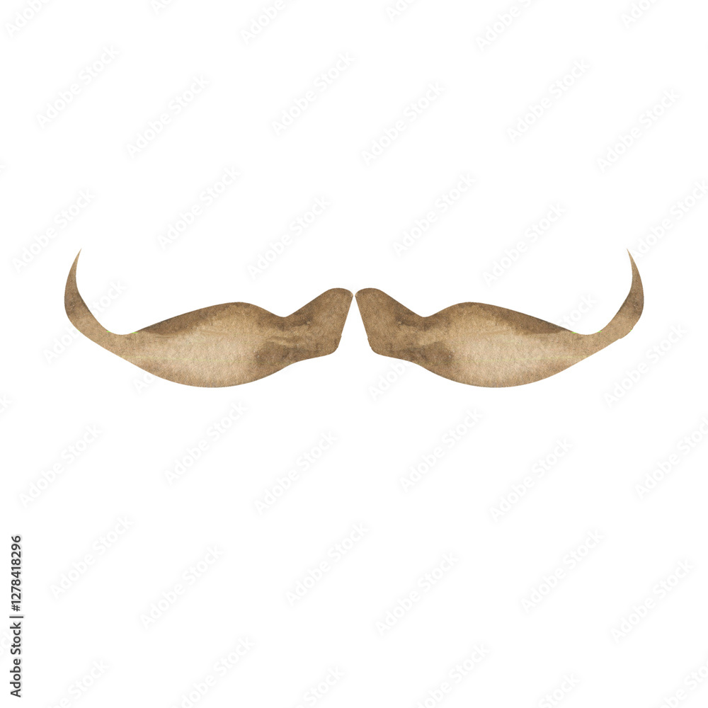 Obraz premium Male mustache watercolor illustration. Hand drawn men facial part clipart, brown beard silhouette for barber shop, label, logo, hairdressing design