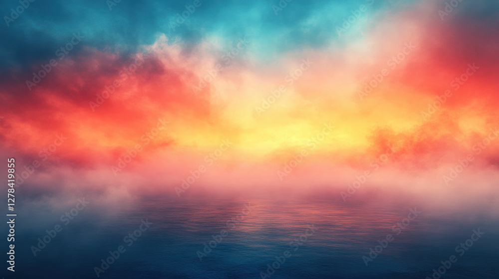 Fototapeta premium Vibrantsunsetoveramistyocean