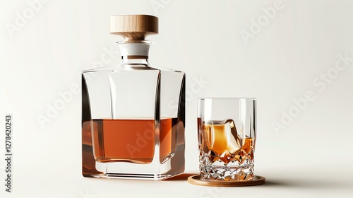 Wallpaper Mural Elegant whiskey decanter and glass filled with aromatic spirit on a minimalist background. Torontodigital.ca