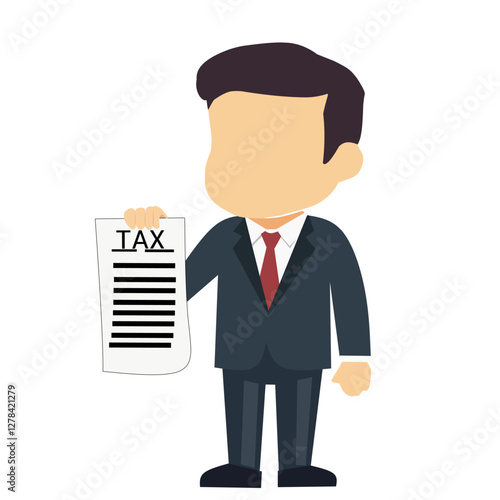 Businessman in a suit holding a tax document. A professional vector illustration, great for finance, accounting, tax filing, and corporate-related concepts