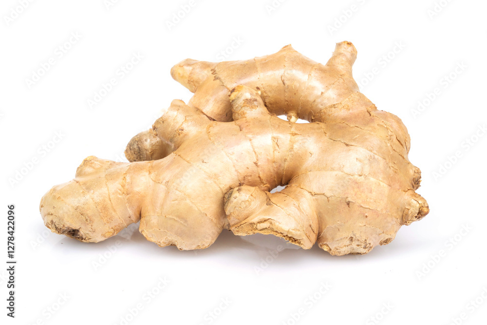 Fresh ginger root on white background for herb and medical product concept Fresh ginger root on white background for herb and medical product concept