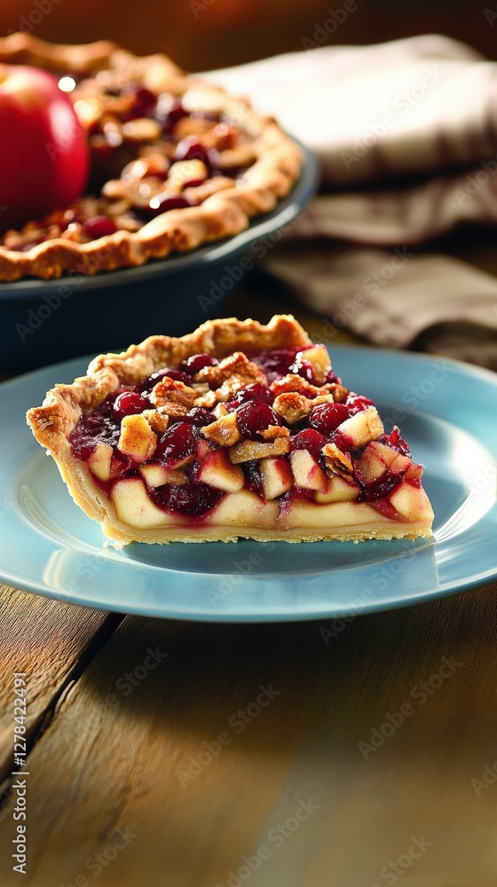 A Delectable Slice of Apple Cranberry Pie with a Crispy Crumble Topping A Delectable Slice of Apple Cranberry Pie with a Crispy Crumble Topping