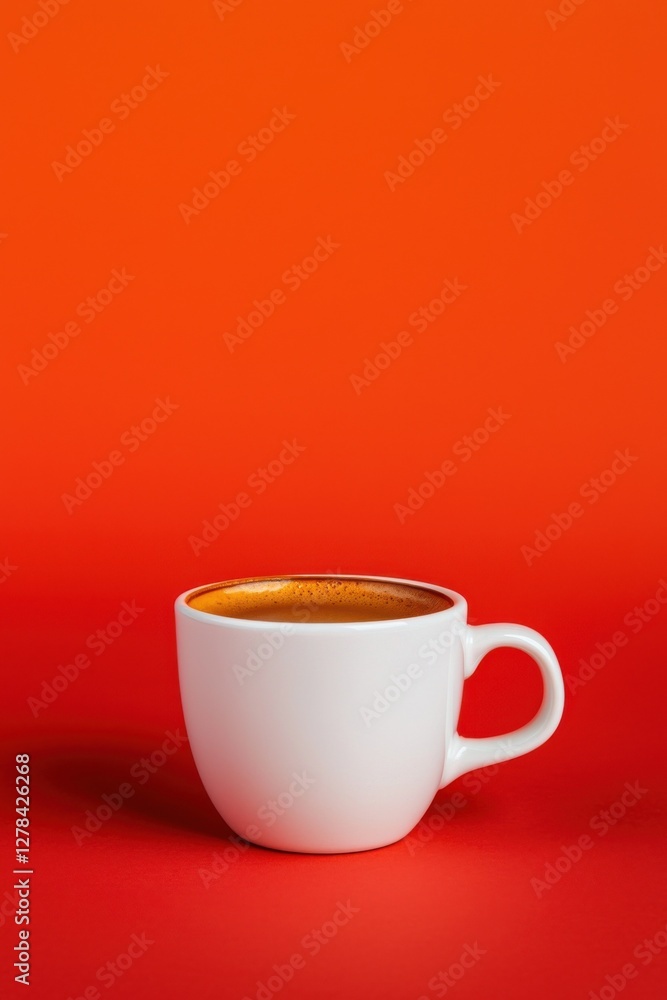 Coffee cup in bold orange background minimalist art modern design studio setting close-up perspective Coffee cup in bold orange background minimalist art modern design studio setting close-up perspective