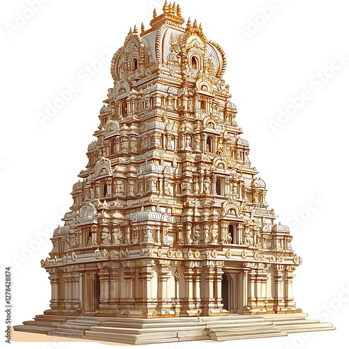 Magnificent Illustration of a South Indian Hindu Temple Gopuram.
