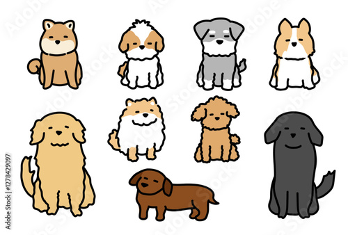 いろいろなかわいい犬のイラストセット
