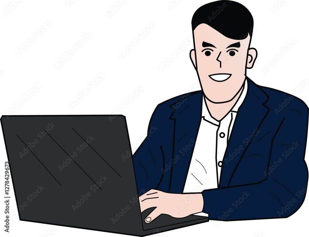 the illustration of man with suit working in office. the illustration of man with suit working in office.