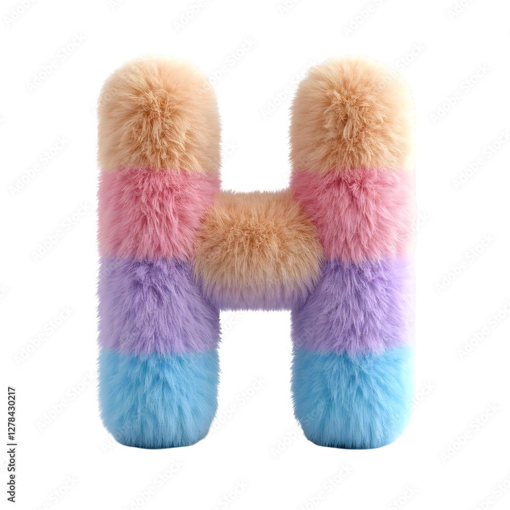 A cozy 3D letter ' H ' covered in soft, fluffy fur, resembling a plush toy. The texture i A cozy 3D letter ' H ' covered in soft, fluffy fur, resembling a plush toy. The texture i