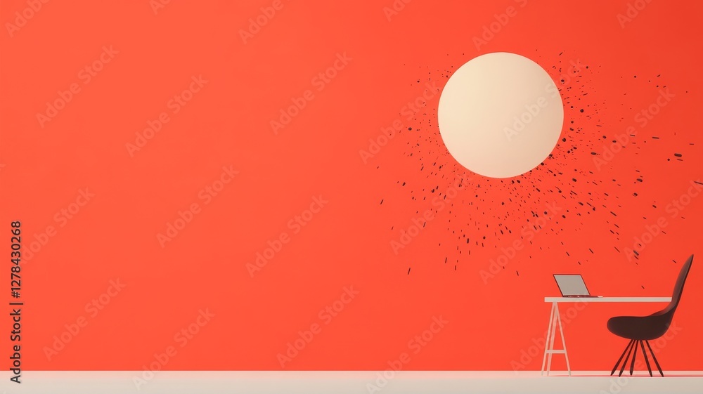 Fototapeta premium Abstract Digital Workspace with Exploding Sun Effect