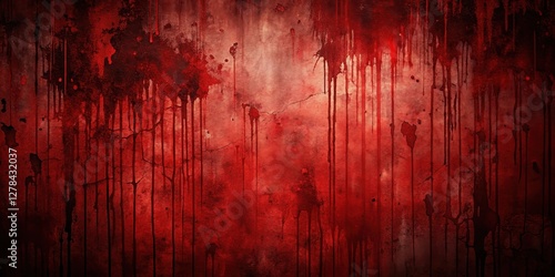 Dark eerie red horror wall background with blood splatters and scratches , creepy backdrop, Gothic, creepy backdrop, Gothic