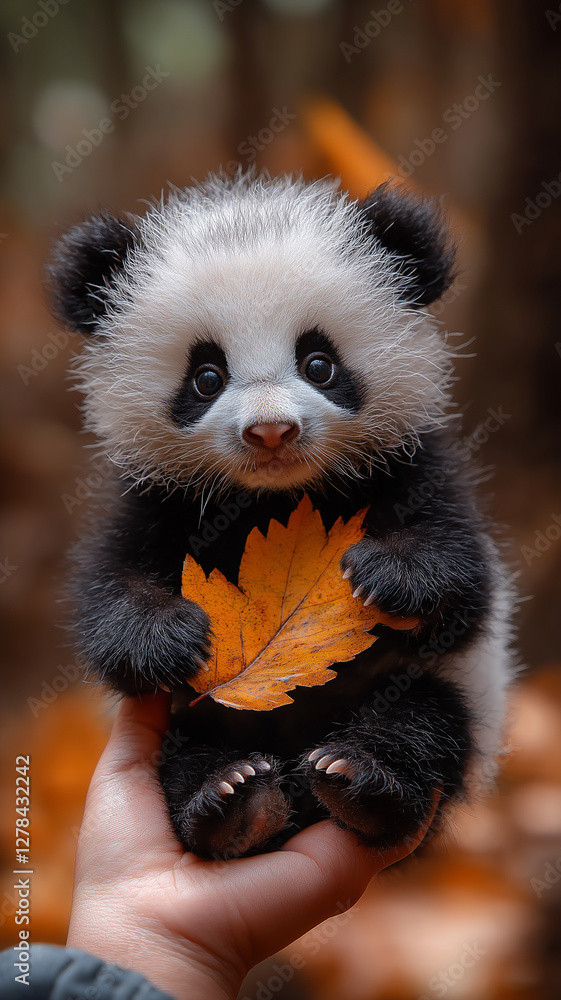 Obraz premium Panda is a small mini on a man's arm