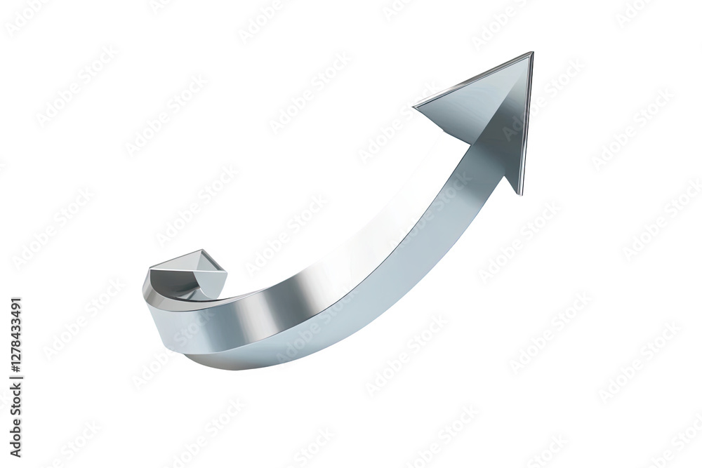 Metallic Silver Arrow Curving Upward Direction on Black Background for Success Metallic Silver Arrow Curving Upward Direction on Black Background for Success