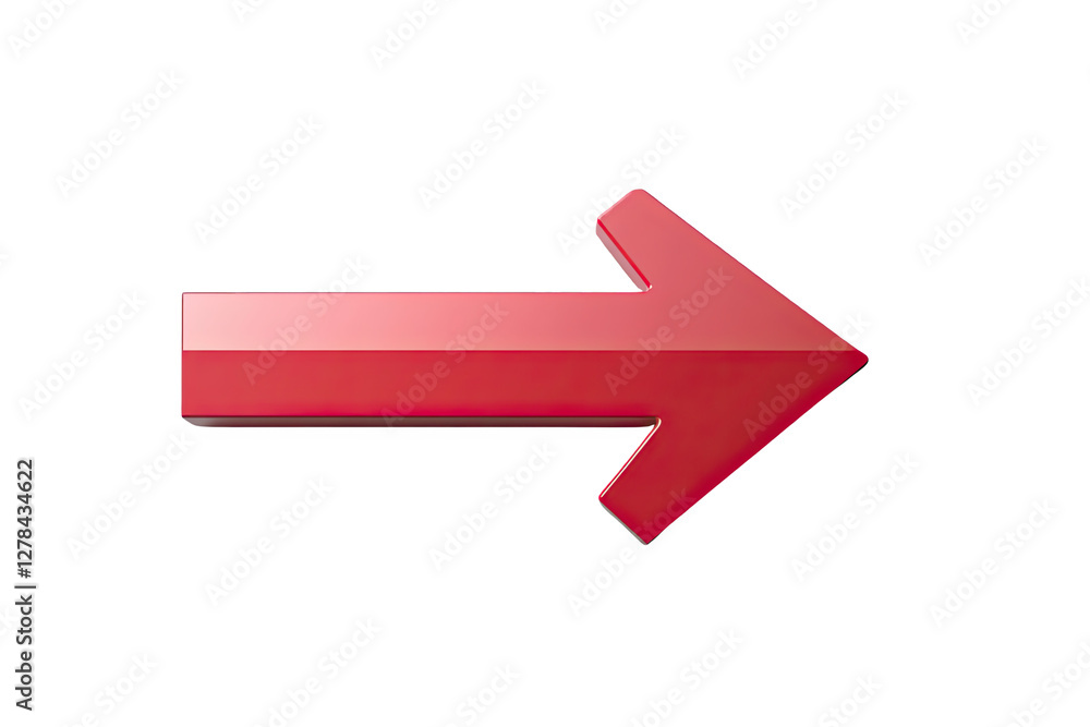 Bright Red Arrow Pointing Right with Glossy Finish on Transparent Background Bright Red Arrow Pointing Right with Glossy Finish on Transparent Background