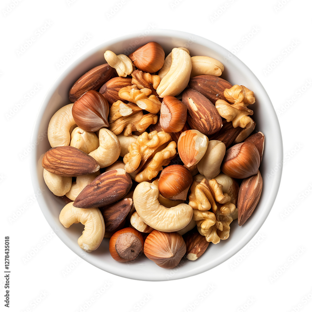 Assorted Nuts in White Bowl Healthy Snack Mix Assorted Nuts in White Bowl Healthy Snack Mix