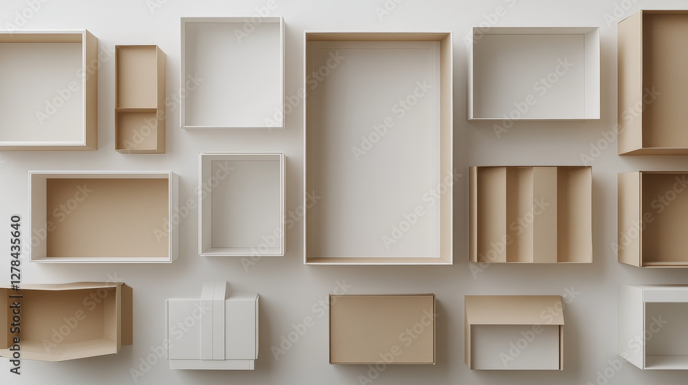 Realistic set of white cardboard boxes isolated on background. Vector 3D illustration of blank packages open and closed, empty inside. Top view collection of rectangle parcels for delivery or moving Realistic set of white cardboard boxes isolated on background. Vector 3D illustration of blank packages open and closed, empty inside. Top view collection of rectangle parcels for delivery or moving