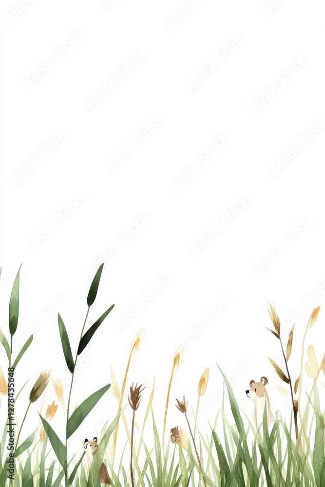 Fototapeta premium Animals nervously peeking out from behind tall grass in open spaces