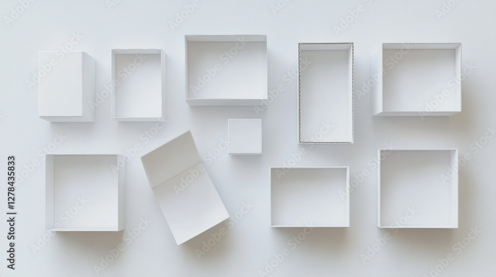Realistic set of white cardboard boxes isolated on background. Vector 3D illustration of blank packages open and closed, empty inside. Top view collection of rectangle parcels for delivery or moving Realistic set of white cardboard boxes isolated on background. Vector 3D illustration of blank packages open and closed, empty inside. Top view collection of rectangle parcels for delivery or moving