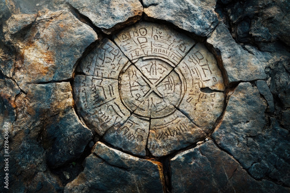 Obraz premium A stone with a circular pattern carved into its surface