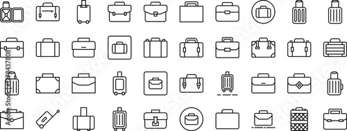 Bundle of Line Icons of Suitcase, Briefcase, Baggage, Luggage. Minimalistic Linear Pictogram for Web and Graphic Design, Apps, Banners, Social Network and Cards