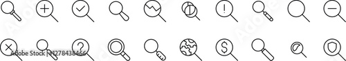 Magnifying Glass Line Icon Collection. Minimalistic Linear Pictogram for Web and Graphic Design, Apps, Banners, Social Network and Cards