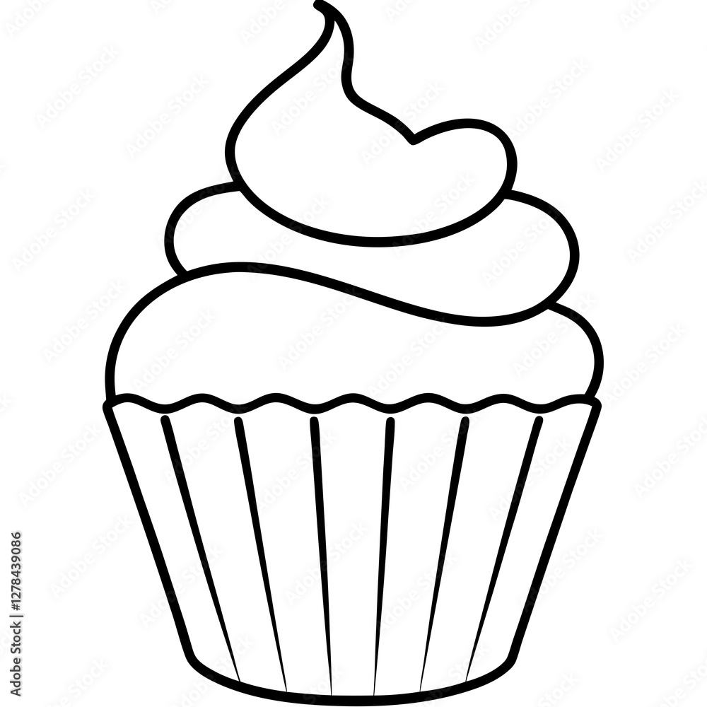 Romantic Cupcake with Heart Decoration Outline Romantic Cupcake with Heart Decoration Outline