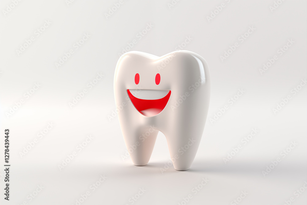 3D illustration of a white tooth with a smiling face. Image created with AI 3D illustration of a white tooth with a smiling face. Image created with AI