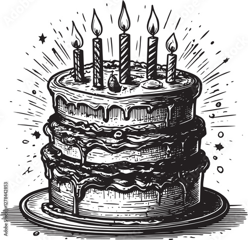 Birthday cake hand drawn vector illustration
