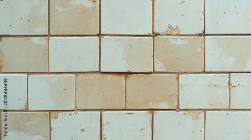 Naklejka premium Rustic beige subway tiles with dark brown grout for interior design and architecture