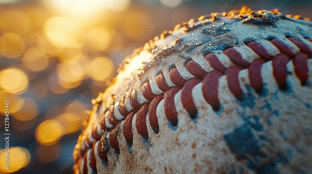 Fototapeta premium Muddy baseball sunset field close-up