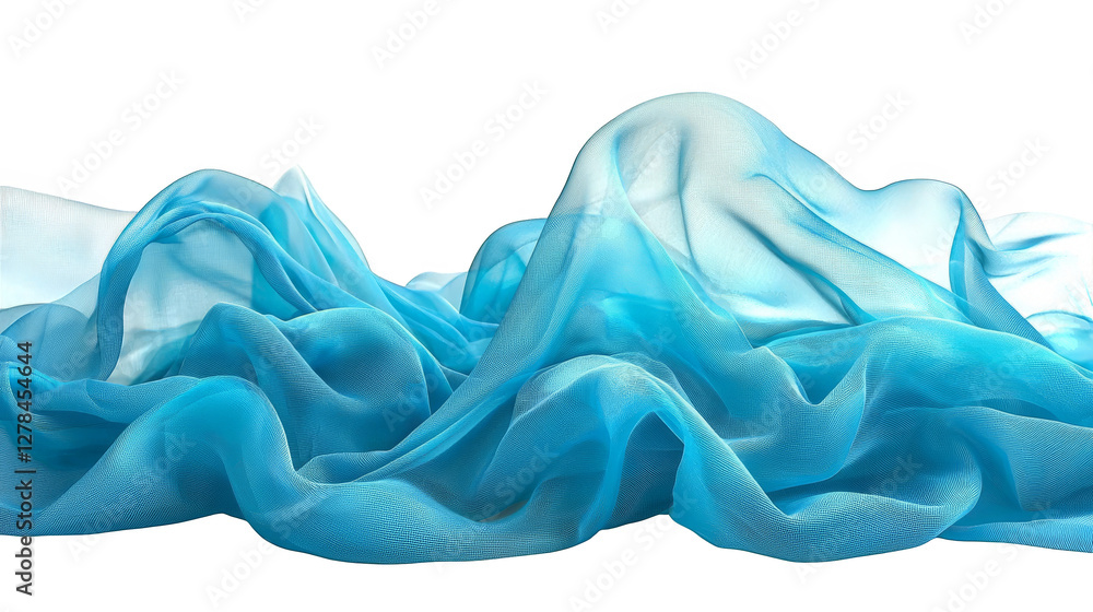 Obraz premium Dynamic blue fabric wave, abstract textile art in motion. photography of flowing, elegant design and smooth, rippled texture.