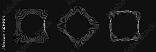 Set of round curved frames with dynamic wavy stripes