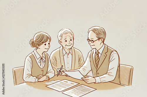 終活や相続について相談する老夫婦のイラスト