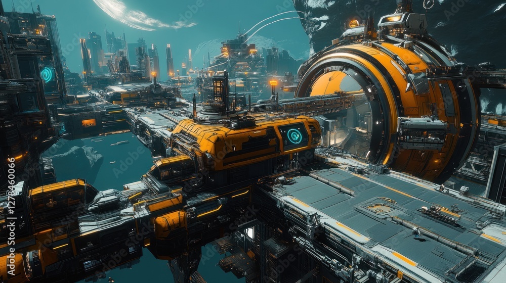 Fototapeta premium Futuristic Offshore Metropolis, Advanced Architecture on the Water