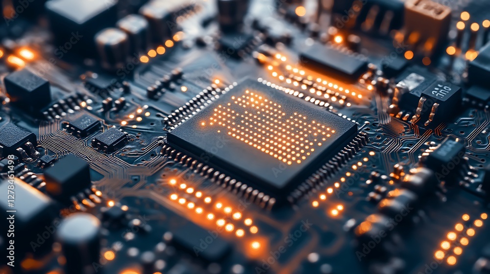 Illuminated Microchip: A Close-Up of Advanced Technology Illuminated Microchip: A Close-Up of Advanced Technology