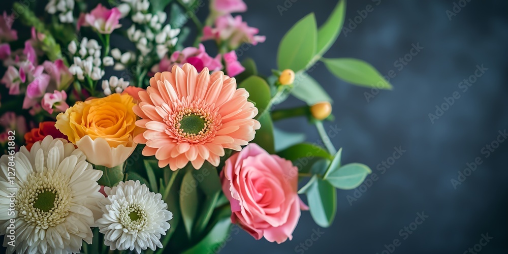 Fototapeta premium Bouquet of flowers with a blue background