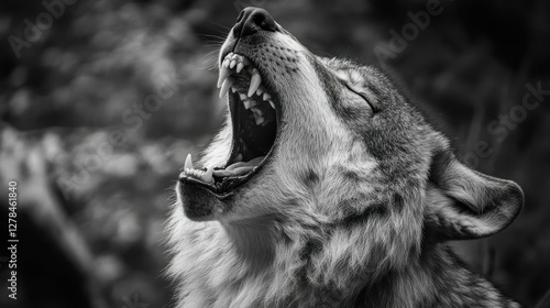 Loup gris alpha. Canino dominantly scream of a grey wolf, animal mammal