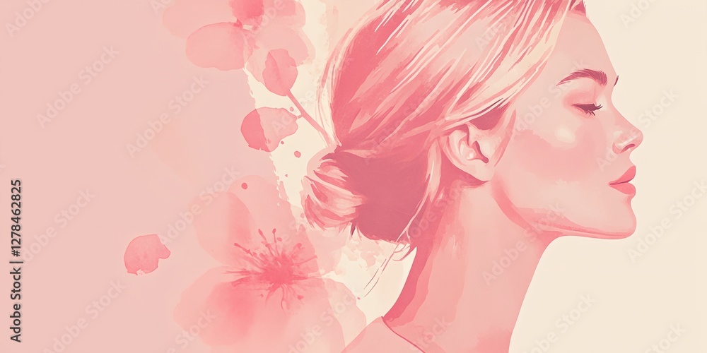 Woman with a pink background and a flowery design Woman with a pink background and a flowery design