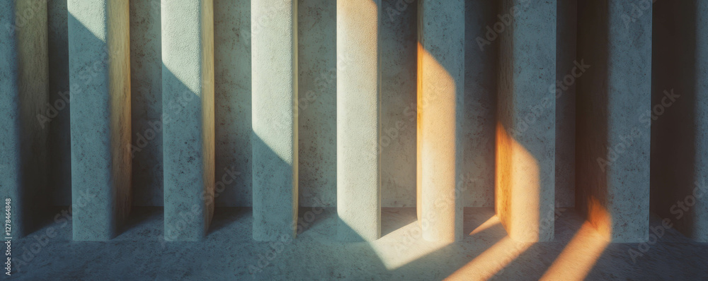 Fototapeta premium Abstract sunlit vertical ribbed stone wall texture for background design