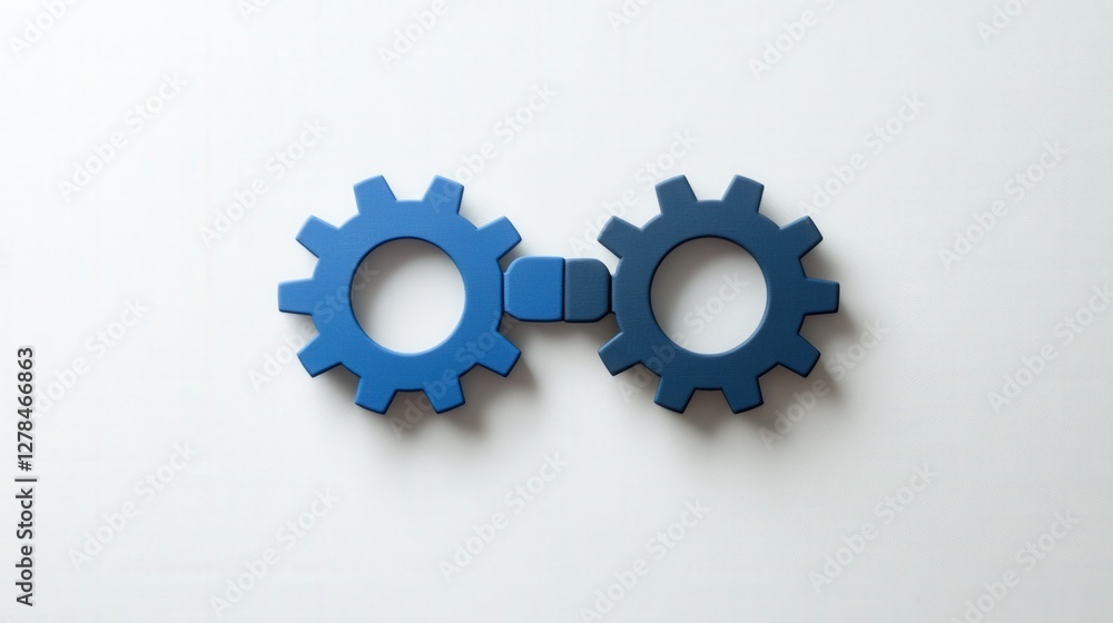 Blue gears shaped like glasses on a light background, symbolizing innovation and industry Blue gears shaped like glasses on a light background, symbolizing innovation and industry