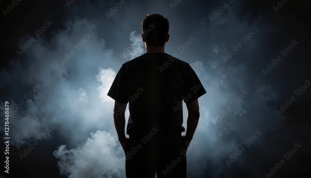 Person standing against smoky background Person standing against smoky background