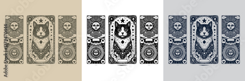 cosmic cat vector playing card tattoo design