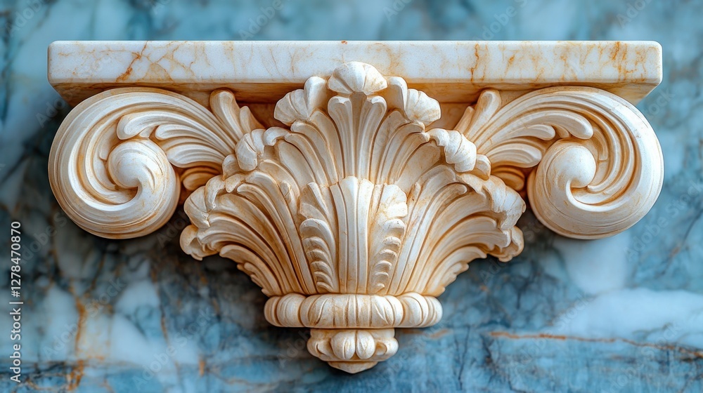 Naklejka premium Ornate shelf, marble wall, interior design, decor