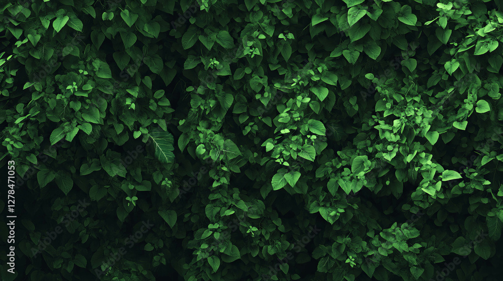 Lush green forest wall with dense foliage for natural design inspiration Lush green forest wall with dense foliage for natural design inspiration