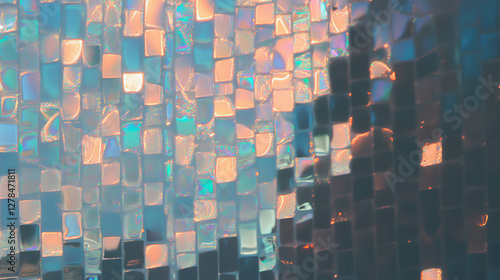 Vibrant glass mosaic wall texture with multicolored diffusion for design inspiration