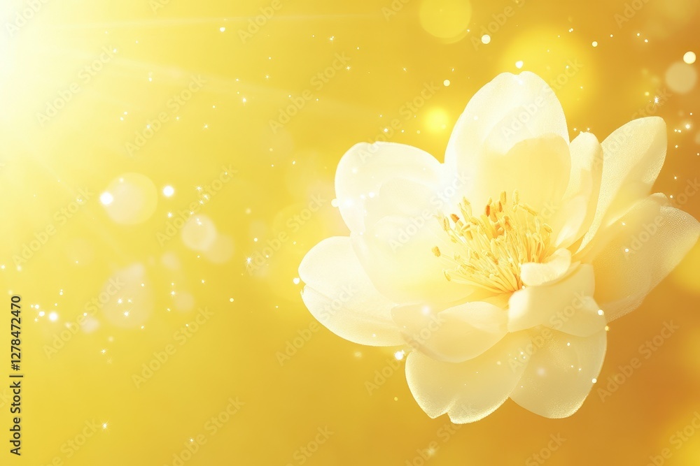 Beautiful White Flower with Radiant Sunlight and Golden Background Beautiful White Flower with Radiant Sunlight and Golden Background