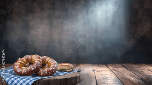 Rustic pretzels, wood, bakery, background, food photo