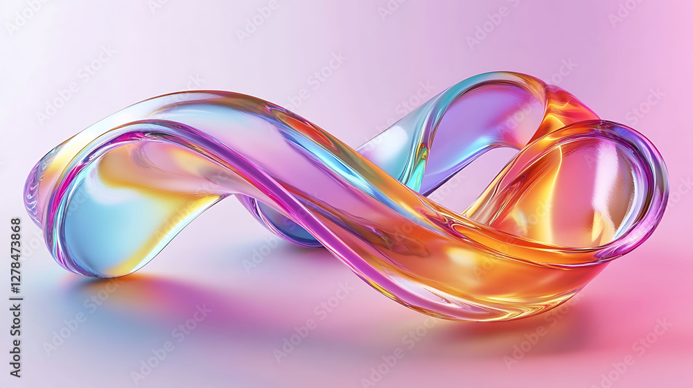 Abstract iridescent glass sculpture swirling design Abstract iridescent glass sculpture swirling design