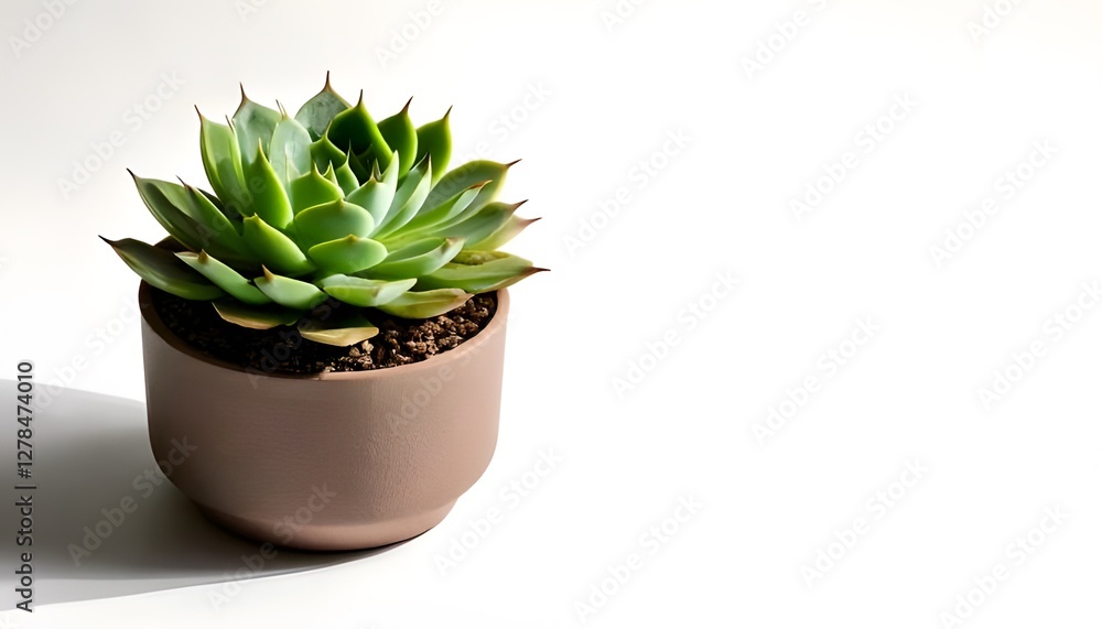 An Echeveria in the modern pot, isolated on a white background with ample copy space An Echeveria in the modern pot, isolated on a white background with ample copy space