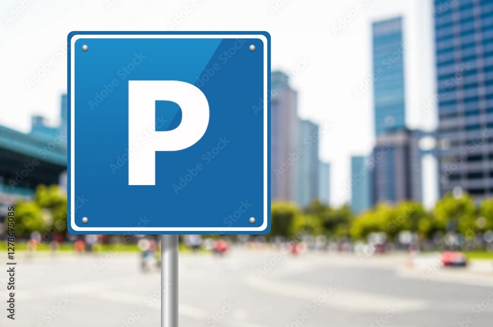 Free parking blue signal on road background Free parking blue signal on road background