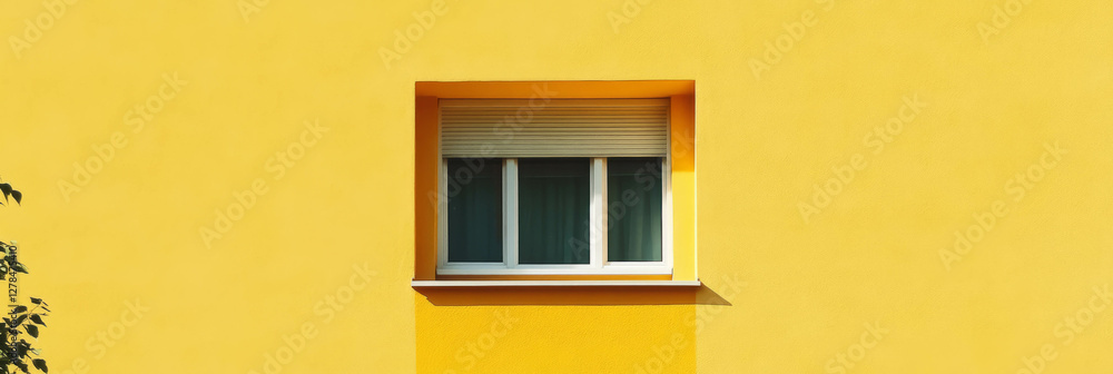 Vibrant yellow wall with window highlighting minimalist architecture design Vibrant yellow wall with window highlighting minimalist architecture design